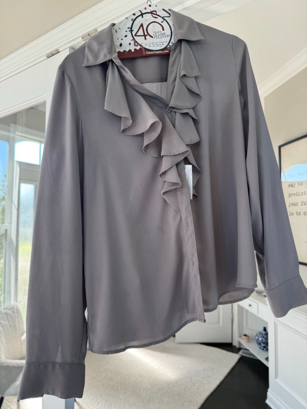 Calvin Klein Ruffled Chiffon-like Button Down Blouse - Women's Small / 4